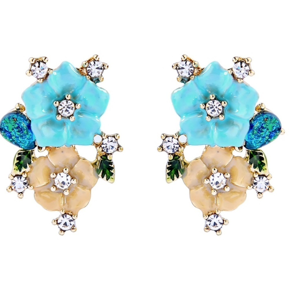 Blue Beige Flower Earrings